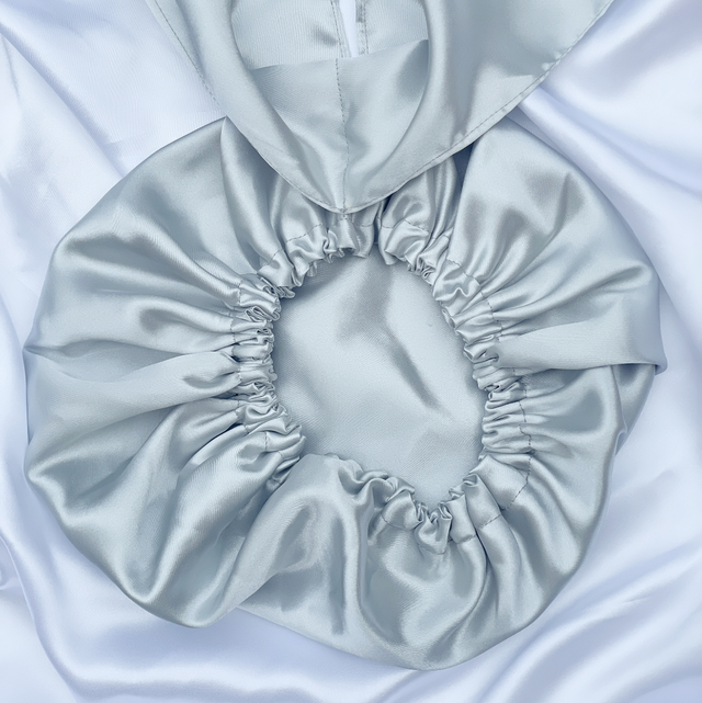 Sally Silver Satin Tie Bonnet