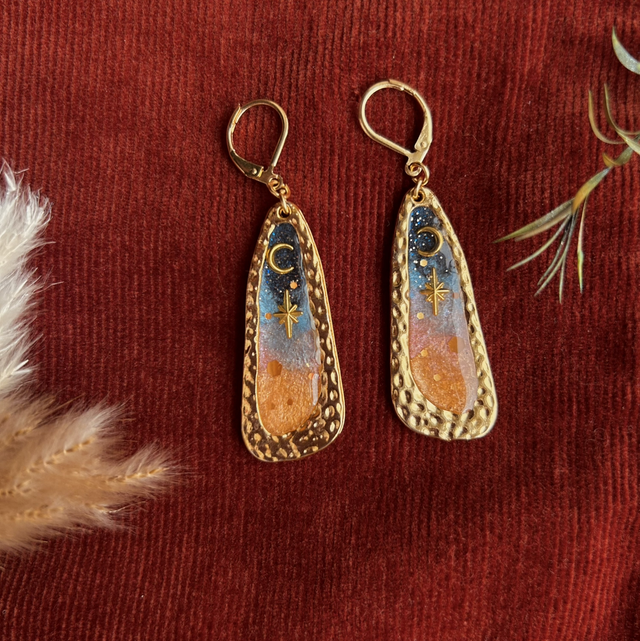 Statement Sunset Celestial Moon and Star Earrings
