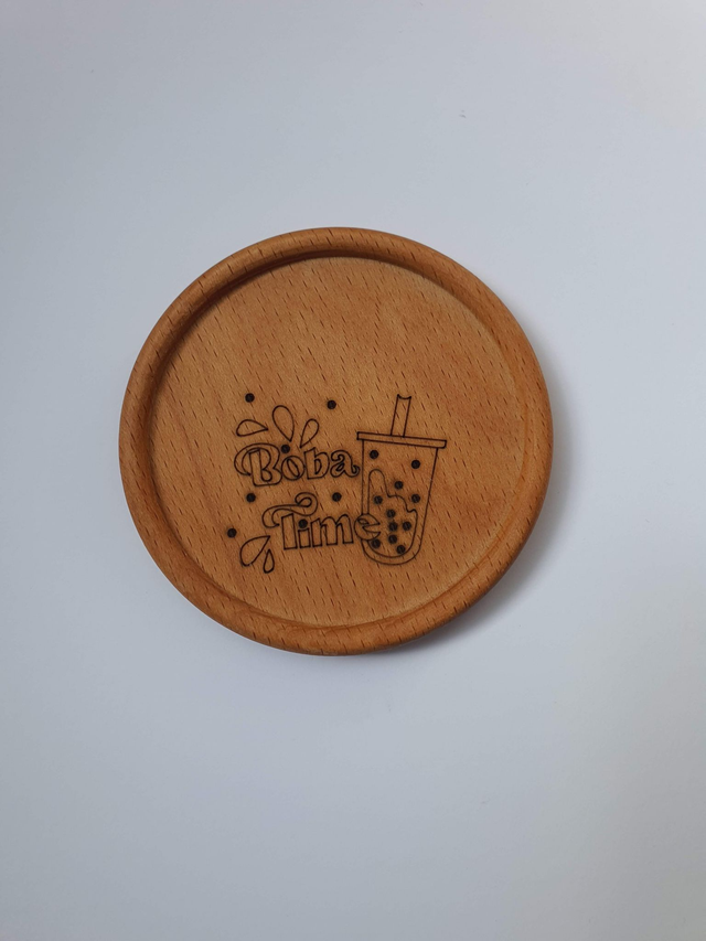 Boba time wooden coaster