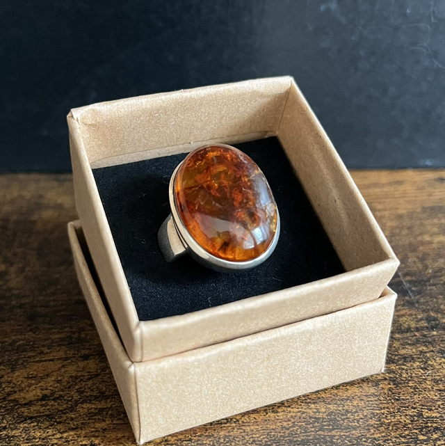 Bague en argent et Ambre - Taille 62