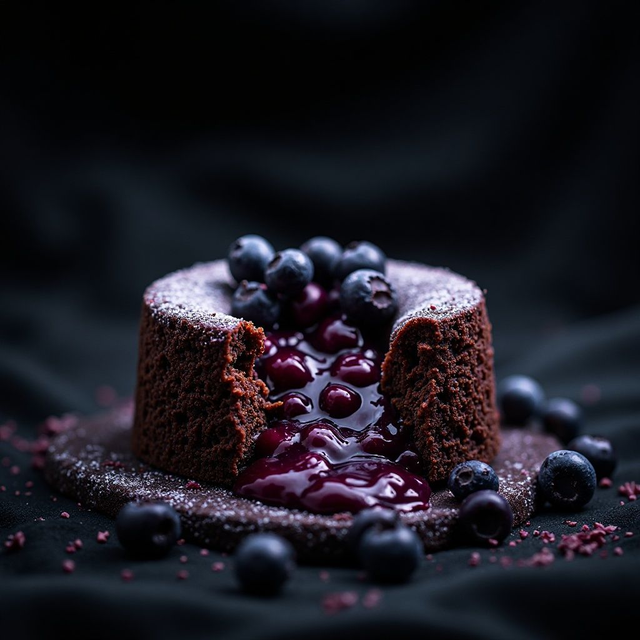 Dessert: Lava Cake with Whipped Cream &amp; Blueberry Jam