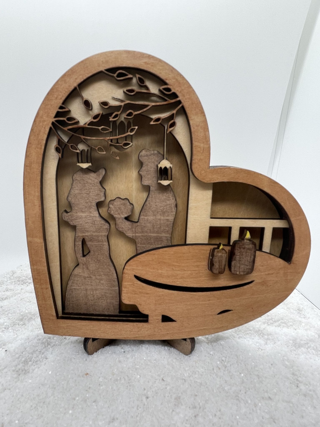 Coeur couple 3d 4 couches couple romantique sous un patio