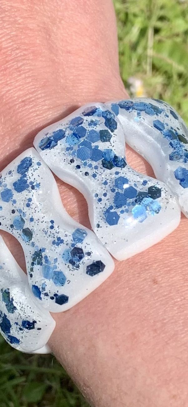 Bracelet Papillons - Blanc Pailleté bleu