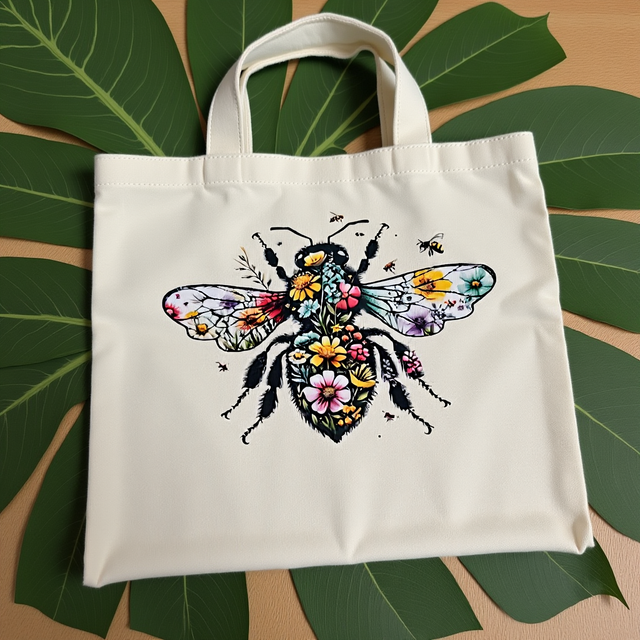 A bee design tote bag polyester canvas size H33cm x W29cm