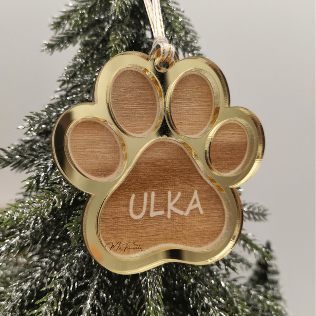 Décoration sapin - Empreinte chien &amp; chat avec prénom