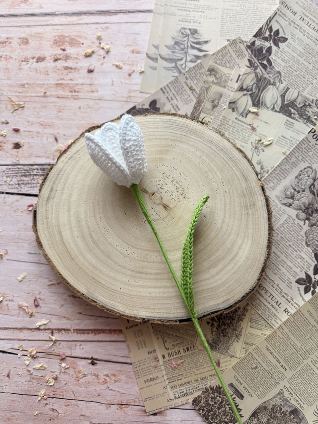 Tulipe ouverte et sa feuille (personnalisable pour créer votre bouquet)