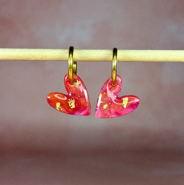 Cœur pointu - Marbré Orange &amp; rose