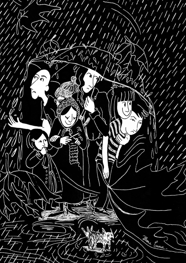 Illustration A4 - Les parapluies