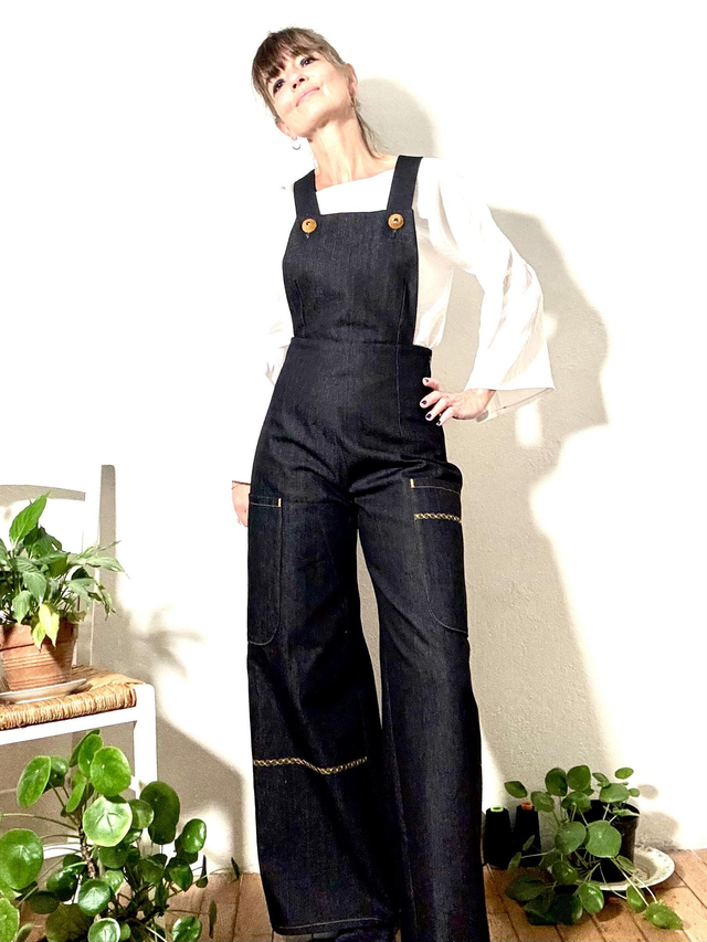 Salopette jean bleu nuit à boutons