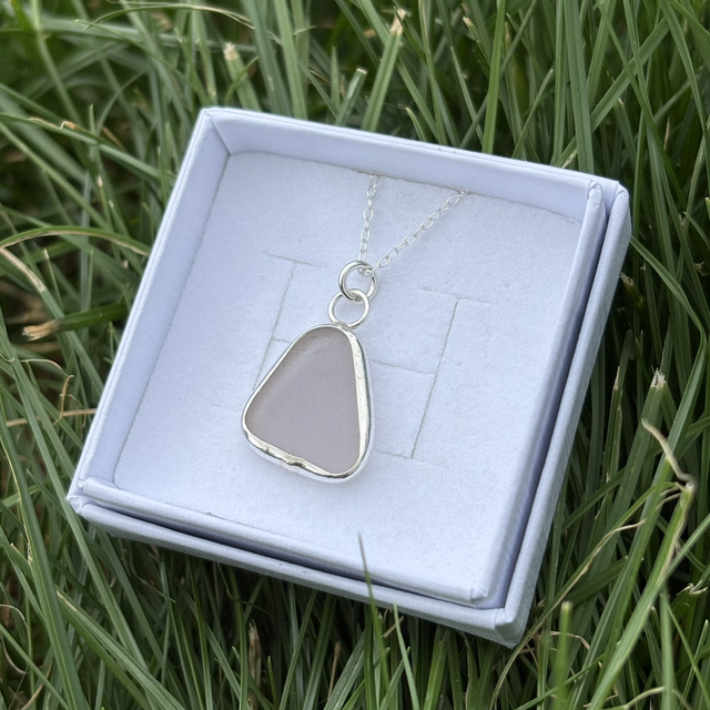 Pale Pink Seaglass & Recycled Silver Necklace 