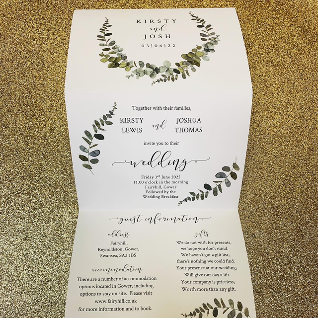 Eucalyptus - concertina Wedding invitations - including guest information &amp; RSVP
