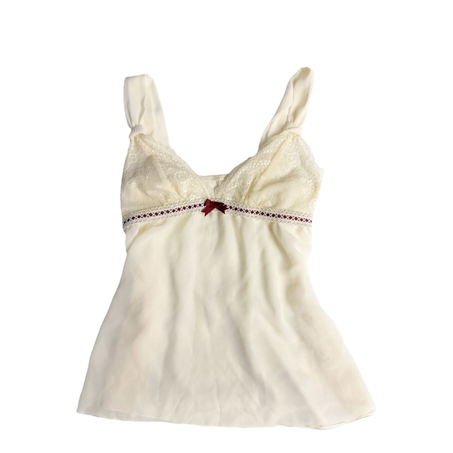 Japanese brand coquette cream lace cups cami with red ribbon detailing