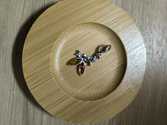 Fleur en Argent 925 avec inclusion Ambre