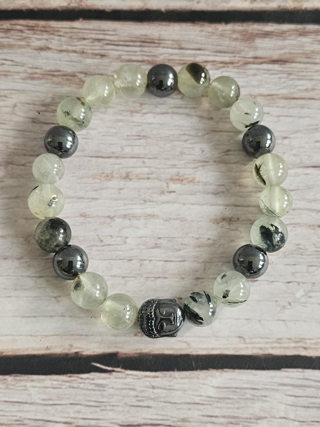 Bracelet en Préhnite &amp; Hématite – 8 mm