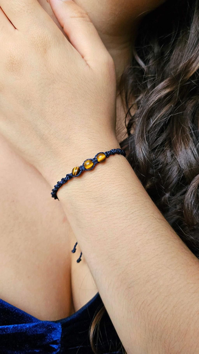 Bracelet macramé réglable - œil de tigre

