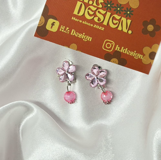 Pink Diamond Flower Clip-On Earrings