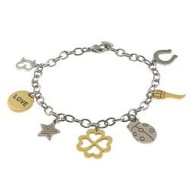 Bracciale donna in acciaio con portafortuna love