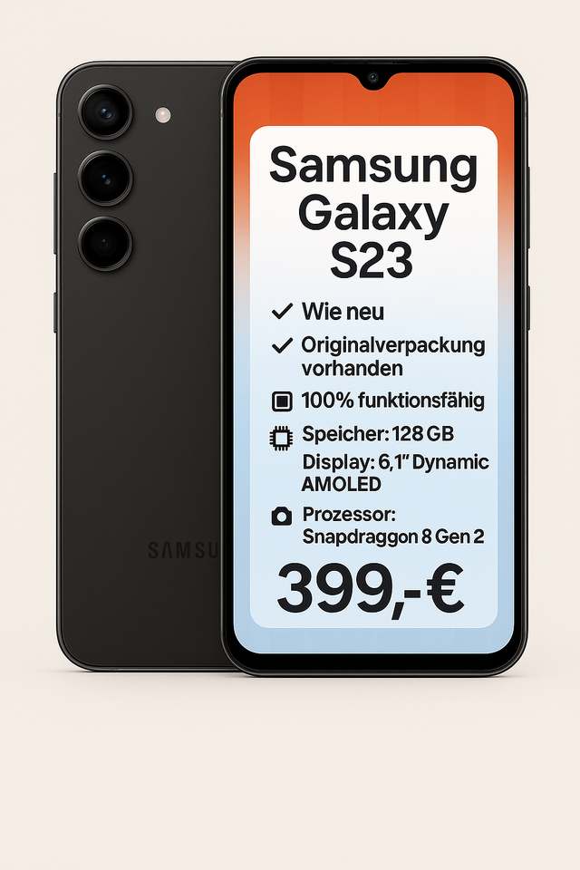 Samsung Galaxy S23 – 128 GB (wie neu, OVP, inkl. Cover & Folie)