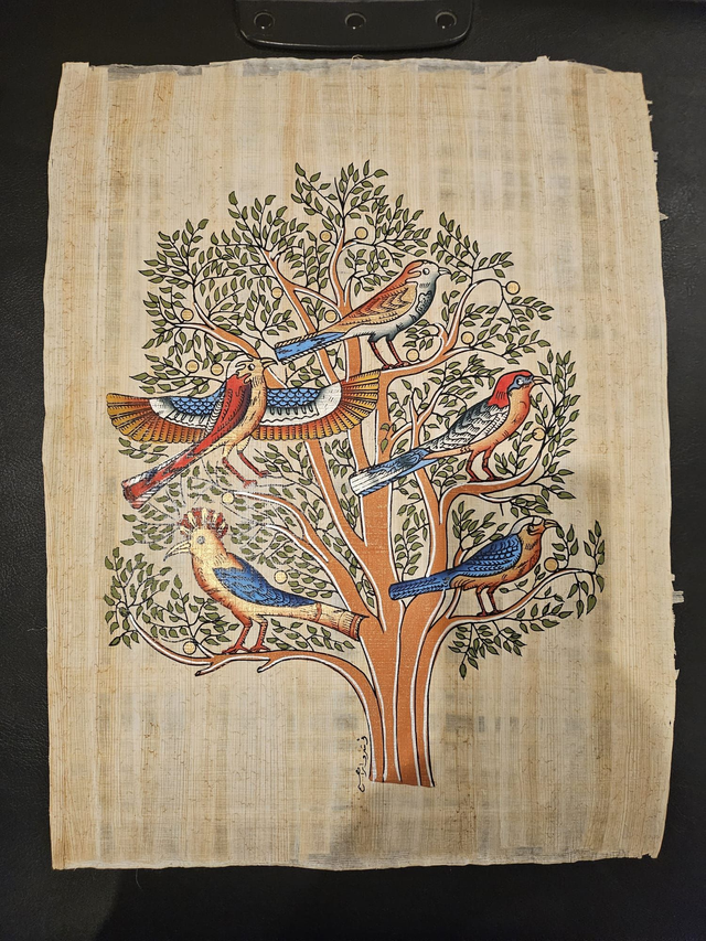 Egyptian Tree of Life Papyrus Art – Five Colourful Birds &amp; Ancient Egyptian Nature Wall Decor – 23 × 33 cm