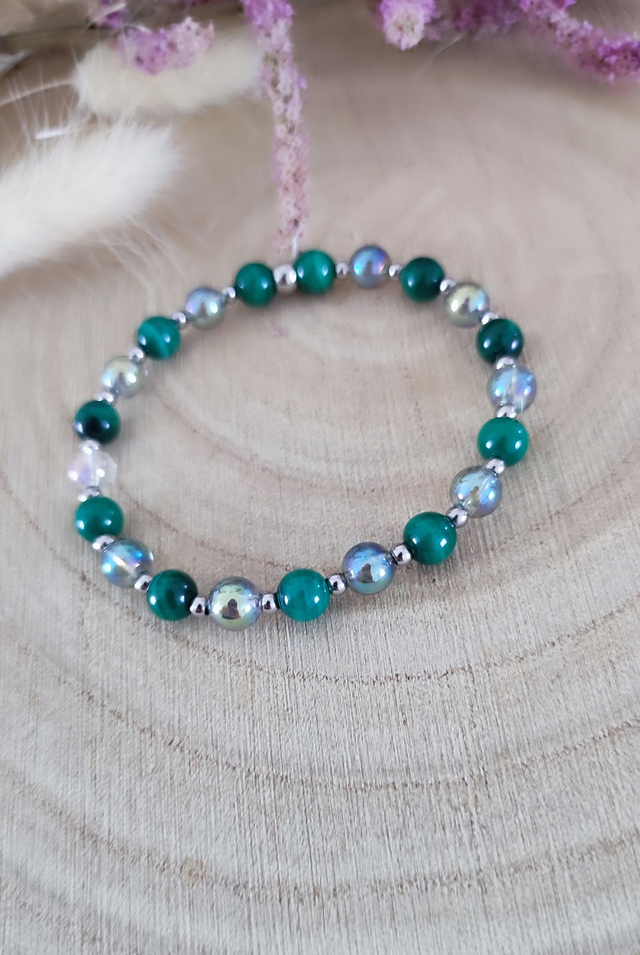 Bracelet Malachite et Cristal Aqua aura