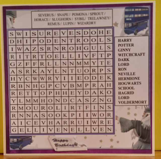 Harry potter birthday wordsearch card 