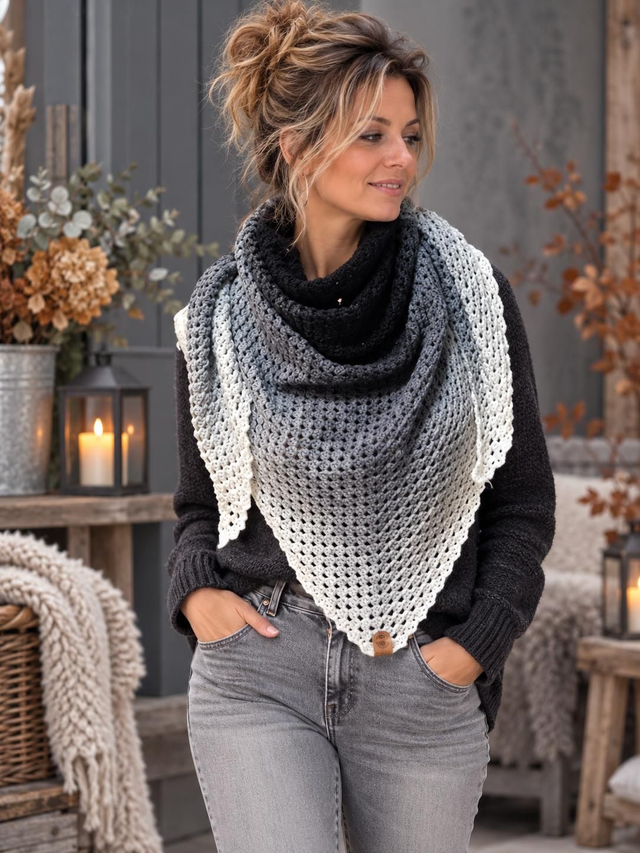9.Châle dégradé de noir,gris et blanc
