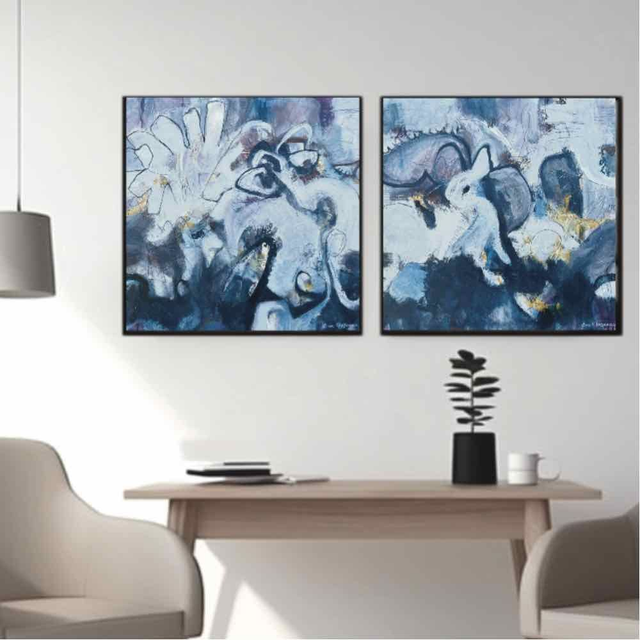 Créativité débordante,50x50x3cm, 2 versions, Peintures de Eva Chesneau, sur bois, bords peints, prêt à être accroché, sans cadre