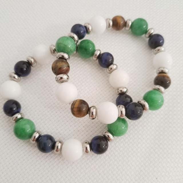 BRACELET Jade œil de tigre et acier 