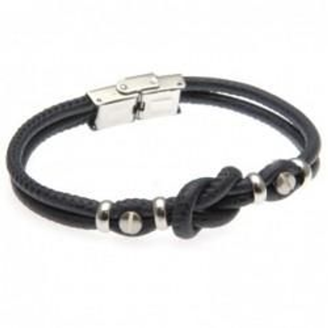 Bracciale uomo in pelle blu con nodo marinaresco 