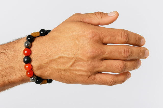 Heritage Flame – Armband met Onyx, Carneool & Houtaccent
