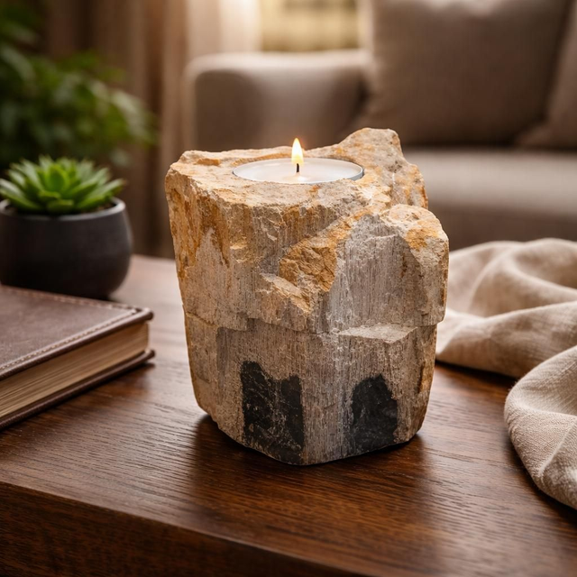 "Bois pétrifié" - Bougeoir 9 cm