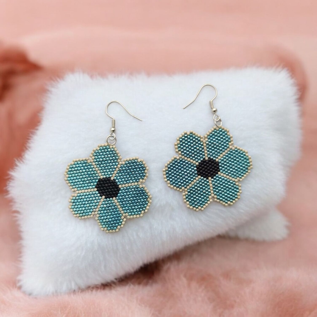 Boucles d'oreilles grandes fleurs bleues