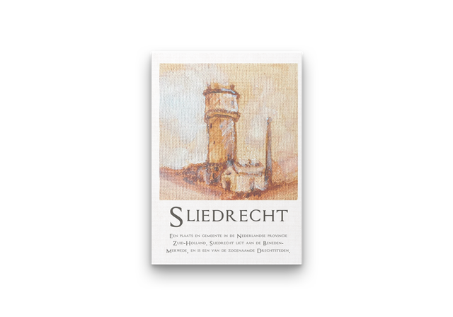 Watertoren en tekst Sliedrecht, luxe kunstprint op fine art papier | a5 of a4 formaat | rechtopstaand 