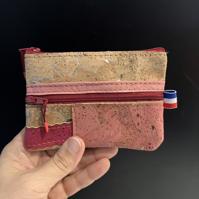 Porte monnaie deux poches rose poudré 