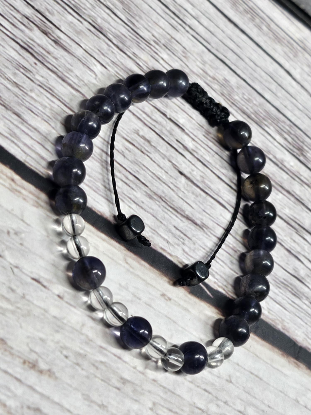 Bracelet Cordiérite &amp; Quartz – Macramé Ajustable