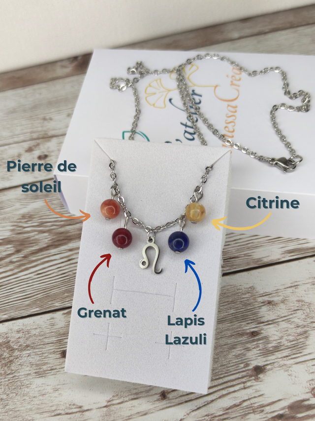 Collier Astro &quot;Lion&quot; pierres naturelles