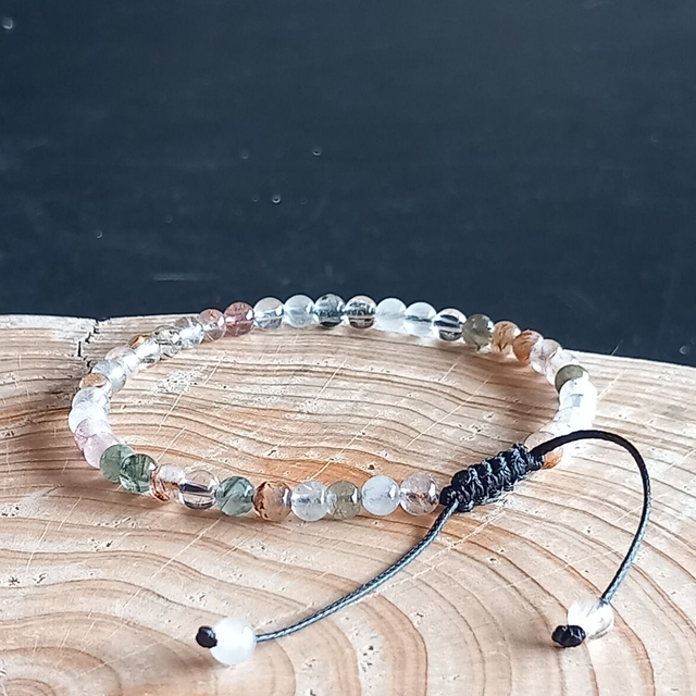 Bracelet ajustable en Quartz rutile multicolore