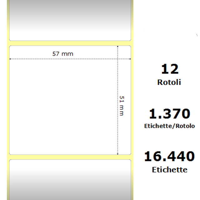 White 57x51mm | 1370 Et/Rotolo Z-2000D |  2.2x2x1 Core |  12 Rolls