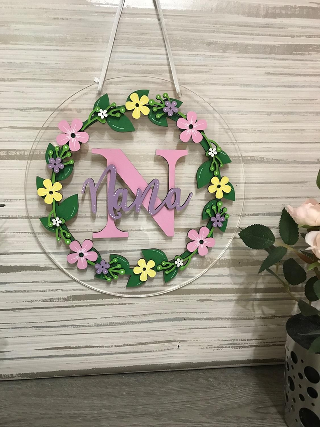 20cm Acrylic hanging circle with hand painted flowers in various names
