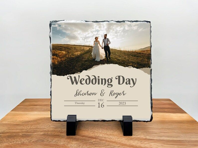Personalised Slate Tile - Custom Rock Slate - Wedding Day 