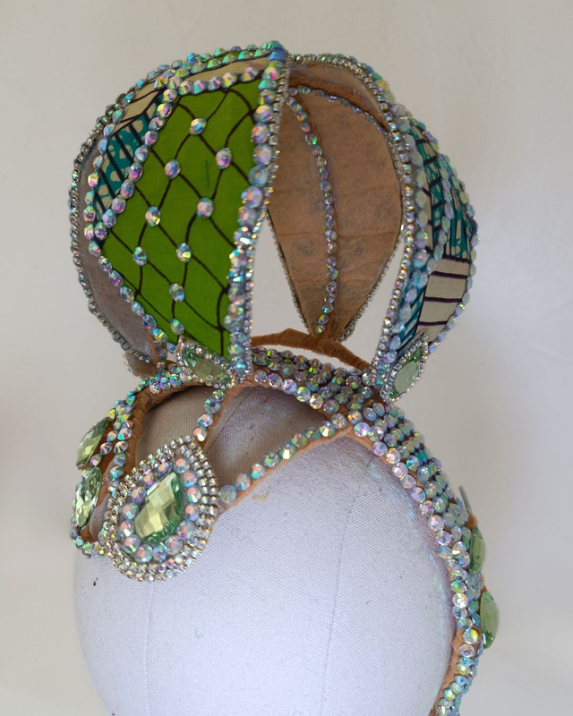 Casque Realeza wax vert et strass