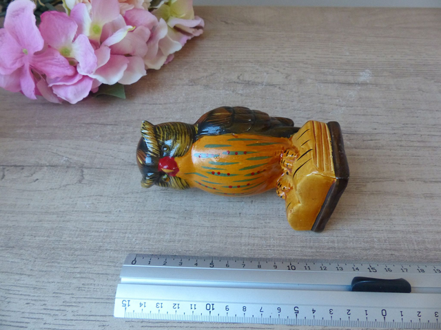 Ancienne Figurine Hibou Savant sur Livre Ouvert en Terre Cuite Peint main, Hibou Cadeau Etudiant Enseignant Professeur, Décoration bureau