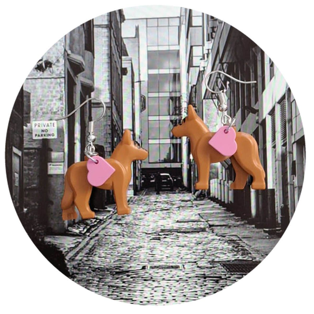 German Shepherd with love earrings