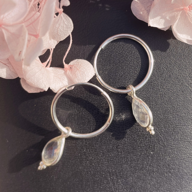 Boucles d’oreilles Créoles argent et cristal de roche 