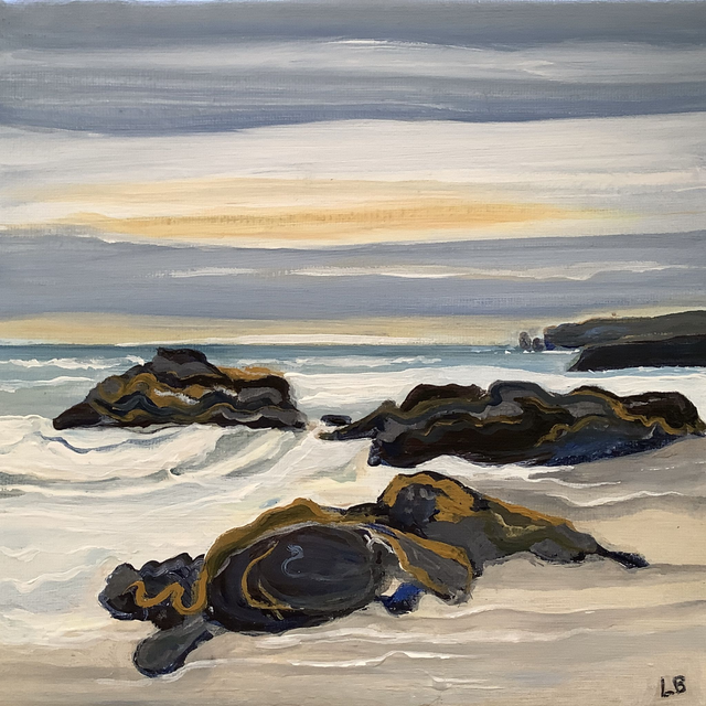 LB23 Melyn l, Llangrannog, by Lucy Burden, 20 x 20cm plus frame, Oil on Canvas