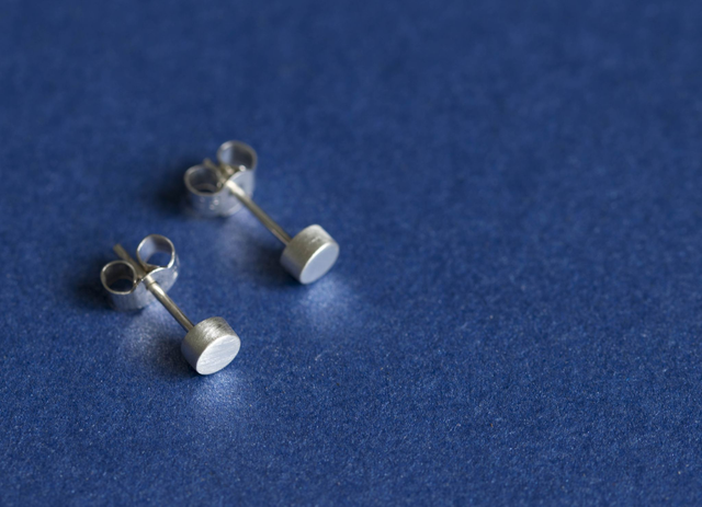 Silver Cylindrical Ear Studs