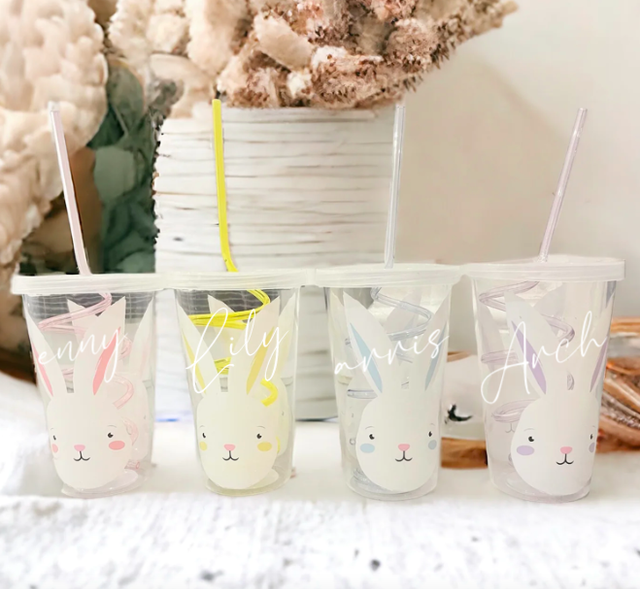 Easter bunny cups with swirly straw