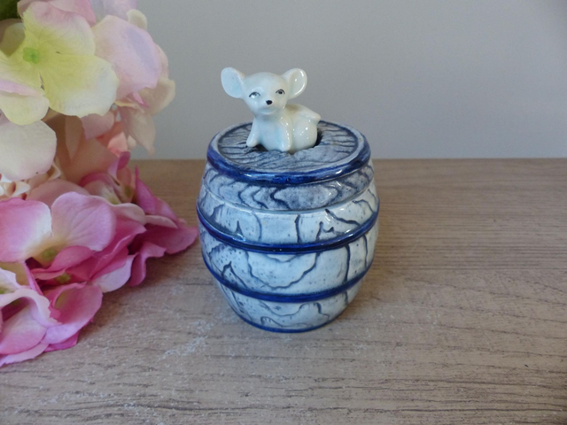 Ancienne boite en porcelaine céramique figurine renard fennec japon vintage, boite fox, boite à bijoux à sucre avec renard, cadeau pour ami