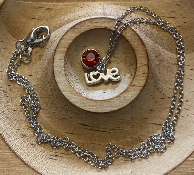 Faux gemstone &amp; love charm necklace 