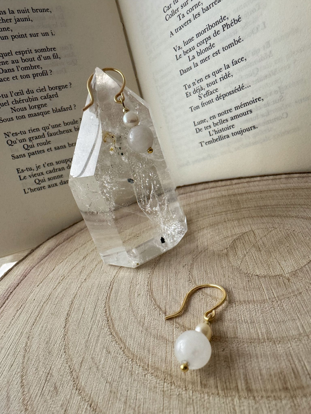 Boucles d'oreilles Lune d'Eau - Perles d'eau douce x Pierre de Lune